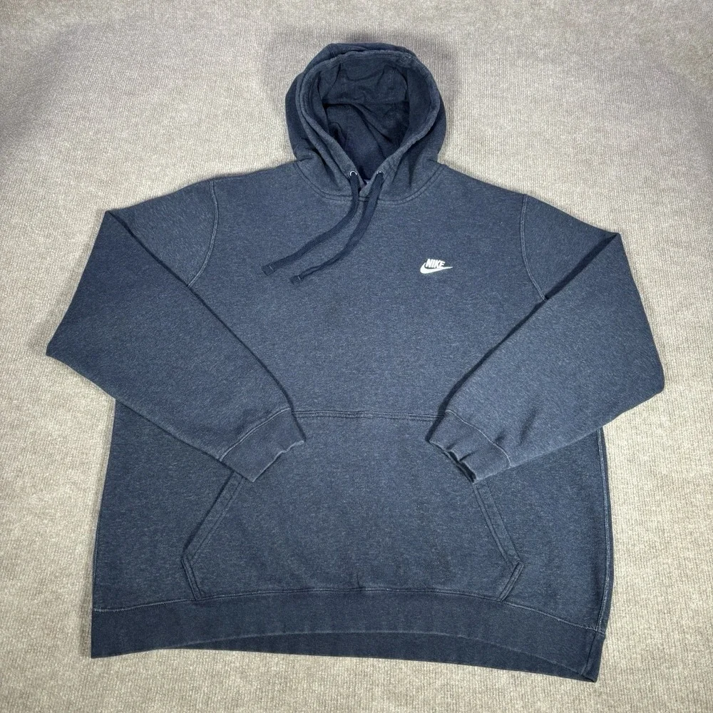 Nike Sportswear Club Fleece Hoodie Sweatshirt Mens 2XL Pullover Blue Embroidered